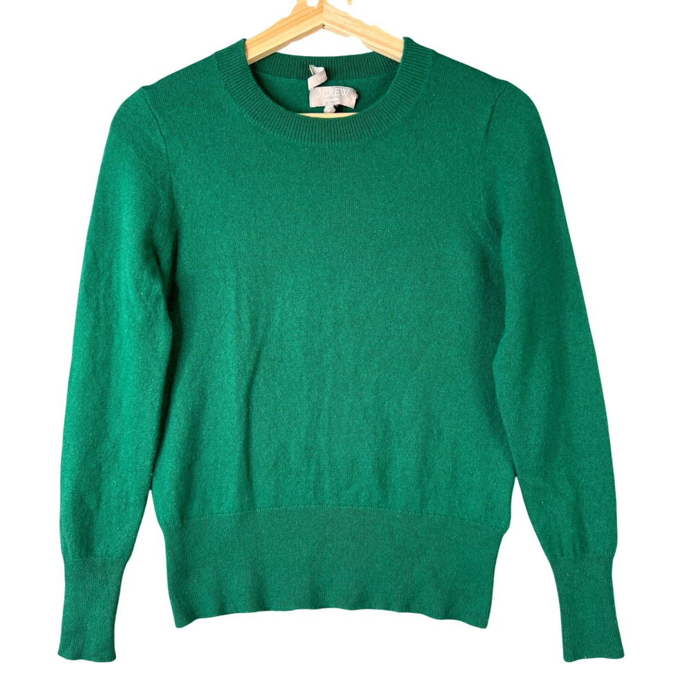 J.Crew Classic Fit 100% Cashmere Crewneck Sweater Kelly Green BA400 XS